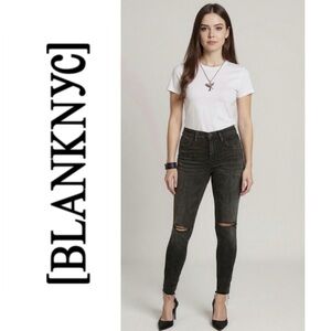 Blank NYC  Black The Bond Mid Rise Ripped Rocker Chic Skinny Jeans